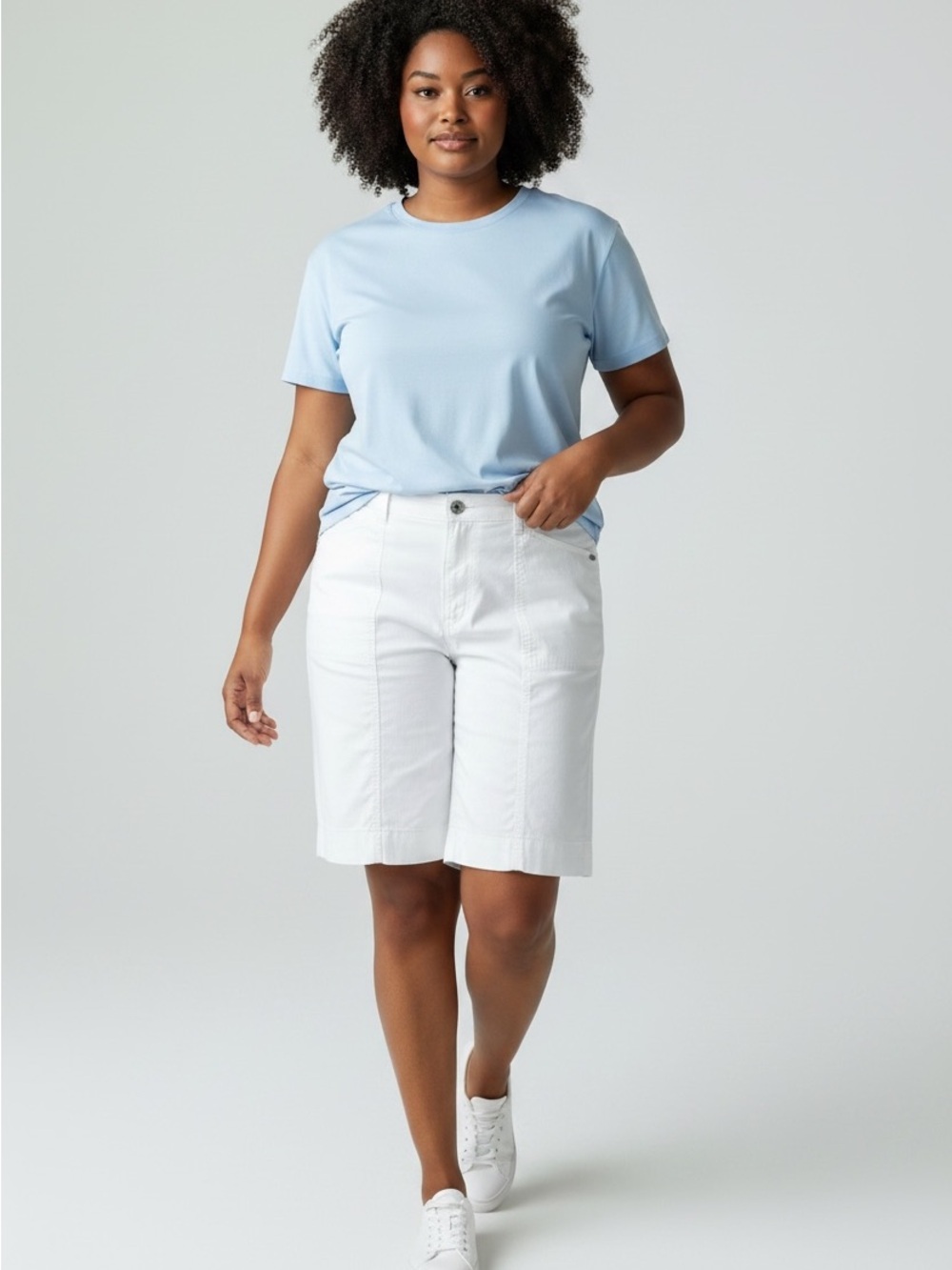 Cotton Ginny  Flat Front Bright White Summer Shorts, Stretch, Pockets